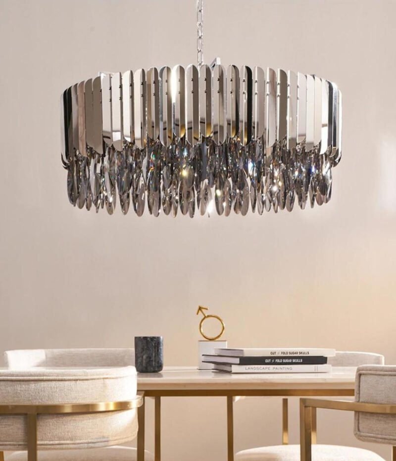 Leora Silver Metallic Crystal Detail Chandelier 32156 80341 Scaled