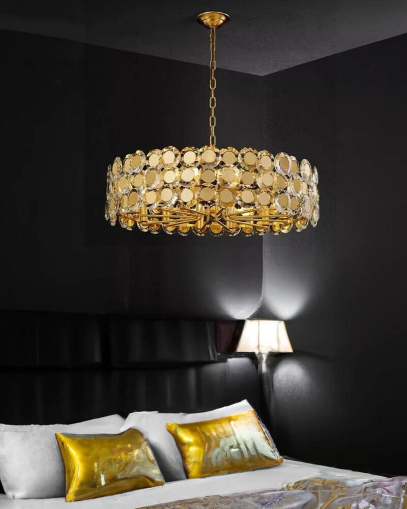 Nora Gold Round Crystal Modern Chandelier Luxury Light Designer Bedroom