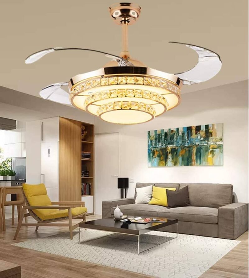 fandom lights chandelier ceiling fan chandelier with 3 layer crystal and remote control 4 retractable abs blades warm white