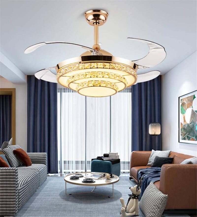 fandom lights chandelier ceiling fan chandelier with 3 layer crystal and remote control 4 retractable abs blades warm white