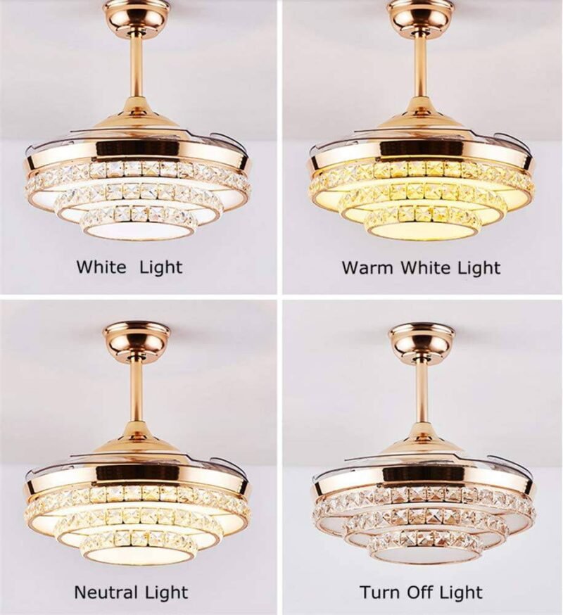 fandom lights chandelier ceiling fan chandelier with 3 layer crystal and remote control 4 retractable abs blades warm white