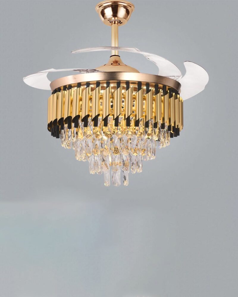 Golden Cascade Crystal Retractable Ceiling Fan + Chandelier Light (with Remote Control) - Image 2