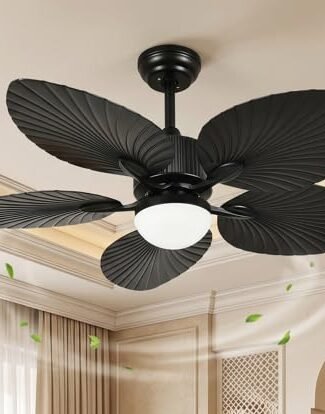 Decor Chronicle Onyx Black Ceiling Fan Chandelier| 1320mm ABS Blade| 3-Color CCT LED Light| Remote Control| Modern Tropical Design for Living Room Bedroom