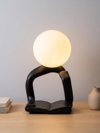 Decor Chronicle Table Lamp for Bedroom & Living Room| Globe Shade| Black Figurine Reading Design| 3-Color CCT (Warm + Natural + Cold White)| Soft Warm Light