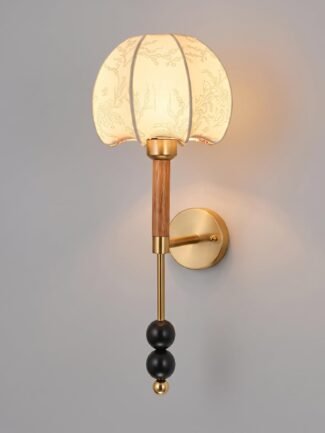 Decor Chronicle Oriental Lantern Wall Sconce| E27 Metal & Fabric Shade Wall Light| Gold & Brown| Living Room Bedroom Hallway| Indoor Wall Lamp