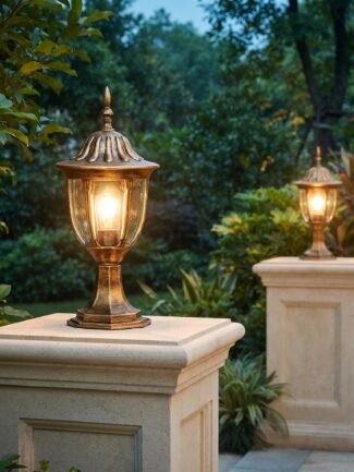 Decor Chronicle Outdoor Gate Light Pillar Lantern, 230x400mm Die Cast Metal, Antique Gold Finish, Bulb Base, Gate Lamp for Boundary Wall Pillar Garden Entrance