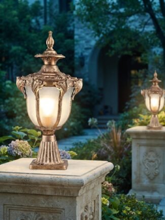 Decor Chronicle 400mm Imperial Pillar Gate Light, Brushed Gold Die-Cast Metal Outdoor Column Lantern, 3 Colour Modes, Gate Post Lamp for Boundary Wall| 200x400mm